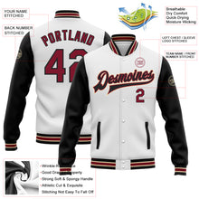 Загрузить изображение в средство просмотра галереи, Custom White Crimson Black-City Cream Bomber Full-Snap Varsity Letterman Two Tone Jacket