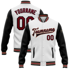 Загрузить изображение в средство просмотра галереи, Custom White Crimson Black-City Cream Bomber Full-Snap Varsity Letterman Two Tone Jacket