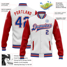 Charger l'image dans la galerie, Custom White Royal-Red Bomber Full-Snap Varsity Letterman Two Tone Jacket