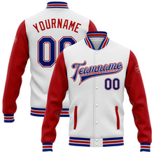 Charger l'image dans la galerie, Custom White Royal-Red Bomber Full-Snap Varsity Letterman Two Tone Jacket