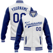 Charger l'image dans la galerie, Custom White Royal Bomber Full-Snap Varsity Letterman Two Tone Jacket