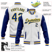 Load image into Gallery viewer, Custom White Royal-Yellow Bomber Full-Snap Varsity Letterman Two Tone Jacket