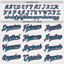 Load image into Gallery viewer, Custom White Teal Black-Pink Bomber Full-Snap Varsity Letterman Two Tone Jacket