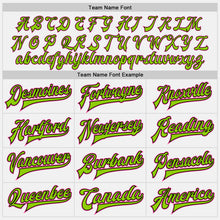 Load image into Gallery viewer, Custom White Neon Green Black-Pink Bomber Full-Snap Varsity Letterman Two Tone Jacket