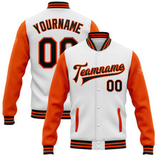Загрузить изображение в средство просмотра галереи, Custom White Black-Orange Bomber Full-Snap Varsity Letterman Two Tone Jacket