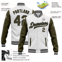 Load image into Gallery viewer, Custom White Olive-Black Bomber Full-Snap Varsity Letterman Two Tone Jacket