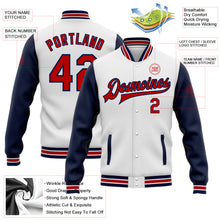 Load image into Gallery viewer, Custom White Red-Navy Bomber Full-Snap Varsity Letterman Two Tone Jacket