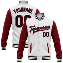 Load image into Gallery viewer, Custom White Black-Crimson Bomber Full-Snap Varsity Letterman Two Tone Jacket