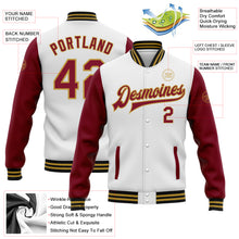 Laden Sie das Bild in den Galerie-Viewer, Custom White Crimson Old Gold-Black Bomber Full-Snap Varsity Letterman Two Tone Jacket