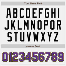 Load image into Gallery viewer, Custom White Purple Old Gold-Black Bomber Full-Snap Varsity Letterman Two Tone Jacket