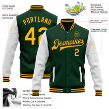Laden Sie das Bild in den Galerie-Viewer, Custom Green Gold-Black Bomber Full-Snap Varsity Letterman Two Tone Jacket