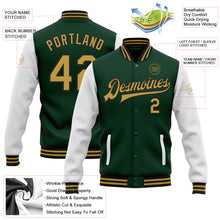 Загрузить изображение в средство просмотра галереи, Custom Green Old Gold-Black Bomber Full-Snap Varsity Letterman Two Tone Jacket