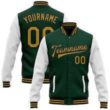 Загрузить изображение в средство просмотра галереи, Custom Green Old Gold-Black Bomber Full-Snap Varsity Letterman Two Tone Jacket