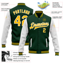 Загрузить изображение в средство просмотра галереи, Custom Green Gold-White Bomber Full-Snap Varsity Letterman Two Tone Jacket