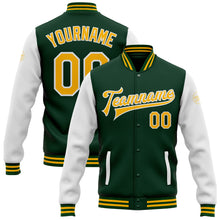 Загрузить изображение в средство просмотра галереи, Custom Green Gold-White Bomber Full-Snap Varsity Letterman Two Tone Jacket