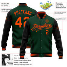 Загрузить изображение в средство просмотра галереи, Custom Green Orange-Black Bomber Full-Snap Varsity Letterman Two Tone Jacket