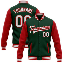 Load image into Gallery viewer, Custom Green White-Red Bomber Full-Snap Varsity Letterman Two Tone Jacket