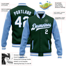 Load image into Gallery viewer, Custom Green White-Light Blue Bomber Full-Snap Varsity Letterman Two Tone Jacket