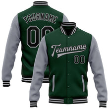 Load image into Gallery viewer, Custom Green Black-Gray Bomber Full-Snap Varsity Letterman Two Tone Jacket