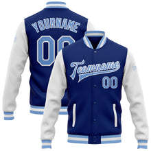 Laden Sie das Bild in den Galerie-Viewer, Custom Royal Light Blue-White Bomber Full-Snap Varsity Letterman Two Tone Jacket