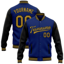 Загрузить изображение в средство просмотра галереи, Custom Royal Old Gold-Black Bomber Full-Snap Varsity Letterman Two Tone Jacket