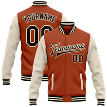 Load image into Gallery viewer, Custom Texas Orange Black-Cream Bomber Full-Snap Varsity Letterman Two Tone Jacket
