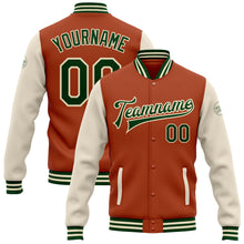Load image into Gallery viewer, Custom Texas Orange Green-Cream Bomber Full-Snap Varsity Letterman Two Tone Jacket
