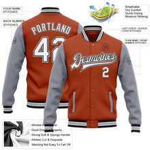 Load image into Gallery viewer, Custom Texas Orange White Black-Gray Bomber Full-Snap Varsity Letterman Two Tone Jacket