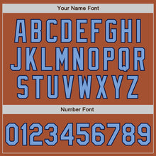 Load image into Gallery viewer, Custom Texas Orange Light Blue-Navy Bomber Full-Snap Varsity Letterman Two Tone Jacket