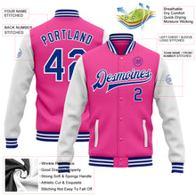 Load image into Gallery viewer, Custom Pink Royal-White Bomber Full-Snap Varsity Letterman Two Tone Jacket
