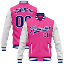 Load image into Gallery viewer, Custom Pink Royal-White Bomber Full-Snap Varsity Letterman Two Tone Jacket
