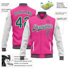 Load image into Gallery viewer, Custom Pink Kelly Green-White Bomber Full-Snap Varsity Letterman Two Tone Jacket
