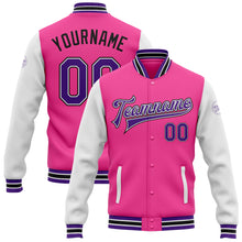 Load image into Gallery viewer, Custom Pink Purple White-Black Bomber Full-Snap Varsity Letterman Two Tone Jacket
