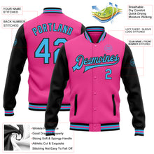 Load image into Gallery viewer, Custom Pink Sky Blue-Black Bomber Full-Snap Varsity Letterman Two Tone Jacket
