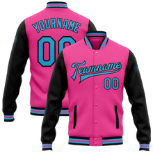 Load image into Gallery viewer, Custom Pink Sky Blue-Black Bomber Full-Snap Varsity Letterman Two Tone Jacket
