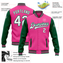 Load image into Gallery viewer, Custom Pink White-Kelly Green Bomber Full-Snap Varsity Letterman Two Tone Jacket
