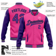 Load image into Gallery viewer, Custom Pink Purple-Black Bomber Full-Snap Varsity Letterman Two Tone Jacket
