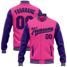 Load image into Gallery viewer, Custom Pink Purple-Black Bomber Full-Snap Varsity Letterman Two Tone Jacket
