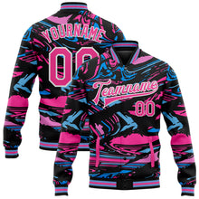 Laden Sie das Bild in den Galerie-Viewer, Custom Figure Pink-Light Blue 3D Pattern Design Bomber Full-Snap Varsity Letterman Jacket