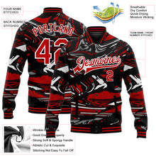 Laden Sie das Bild in den Galerie-Viewer, Custom Figure Red-Black 3D Pattern Design Bomber Full-Snap Varsity Letterman Jacket