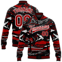 Laden Sie das Bild in den Galerie-Viewer, Custom Figure Red-Black 3D Pattern Design Bomber Full-Snap Varsity Letterman Jacket