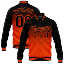 Laden Sie das Bild in den Galerie-Viewer, Custom Orange Black 3D Pattern Design Bomber Full-Snap Varsity Letterman Jacket