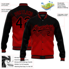 Laden Sie das Bild in den Galerie-Viewer, Custom Red Black 3D Pattern Design Bomber Full-Snap Varsity Letterman Jacket