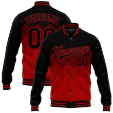 Laden Sie das Bild in den Galerie-Viewer, Custom Red Black 3D Pattern Design Bomber Full-Snap Varsity Letterman Jacket