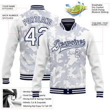 Laden Sie das Bild in den Galerie-Viewer, Custom White Navy 3D Pattern Design Bomber Full-Snap Varsity Letterman Jacket