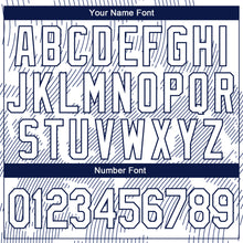 Laden Sie das Bild in den Galerie-Viewer, Custom White Navy 3D Pattern Design Bomber Full-Snap Varsity Letterman Jacket