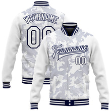 Laden Sie das Bild in den Galerie-Viewer, Custom White Navy 3D Pattern Design Bomber Full-Snap Varsity Letterman Jacket