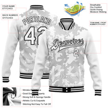 Laden Sie das Bild in den Galerie-Viewer, Custom White Black 3D Pattern Design Bomber Full-Snap Varsity Letterman Jacket