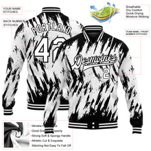 Laden Sie das Bild in den Galerie-Viewer, Custom White Black 3D Pattern Design Bomber Full-Snap Varsity Letterman Jacket