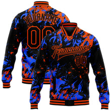 Load image into Gallery viewer, Custom Black Orange-Royal 3D Pattern Design Bomber Full-Snap Varsity Letterman Jacket